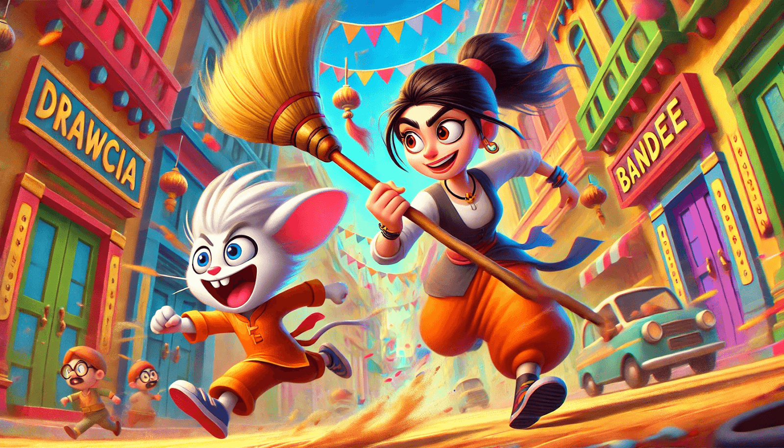 Drawcia Chasing Bandee with a Broom